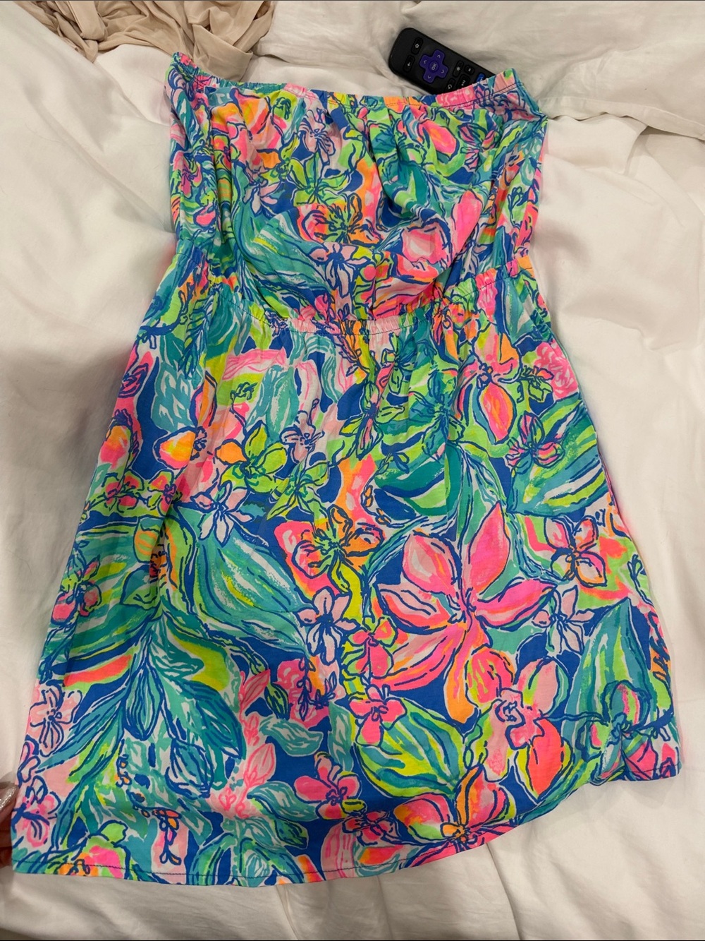 Lilly Pulitzer Neon Floral Strapless Dress in Pink, Blue, Green
